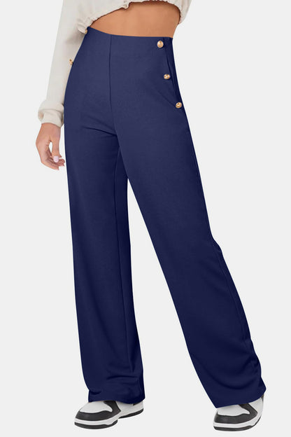 Decorative Button High Rise Pants - Pants - FITGGINS