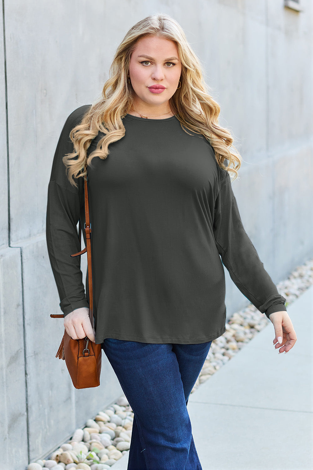 Basic Bae Full Size Round Neck Dropped Shoulder T-Shirt - T-Shirts - FITGGINS