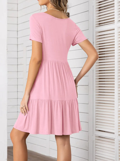 Round Neck Short Sleeve Mini Tee Dress Fitggins