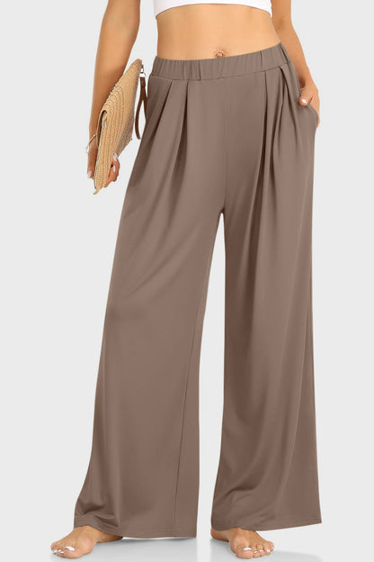 Elastic Waist Wide Leg Pants - Pants - FITGGINS