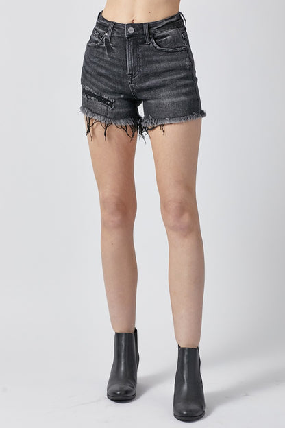 RISEN Raw Hem Denim Shorts with Pockets - Denim Shorts - FITGGINS