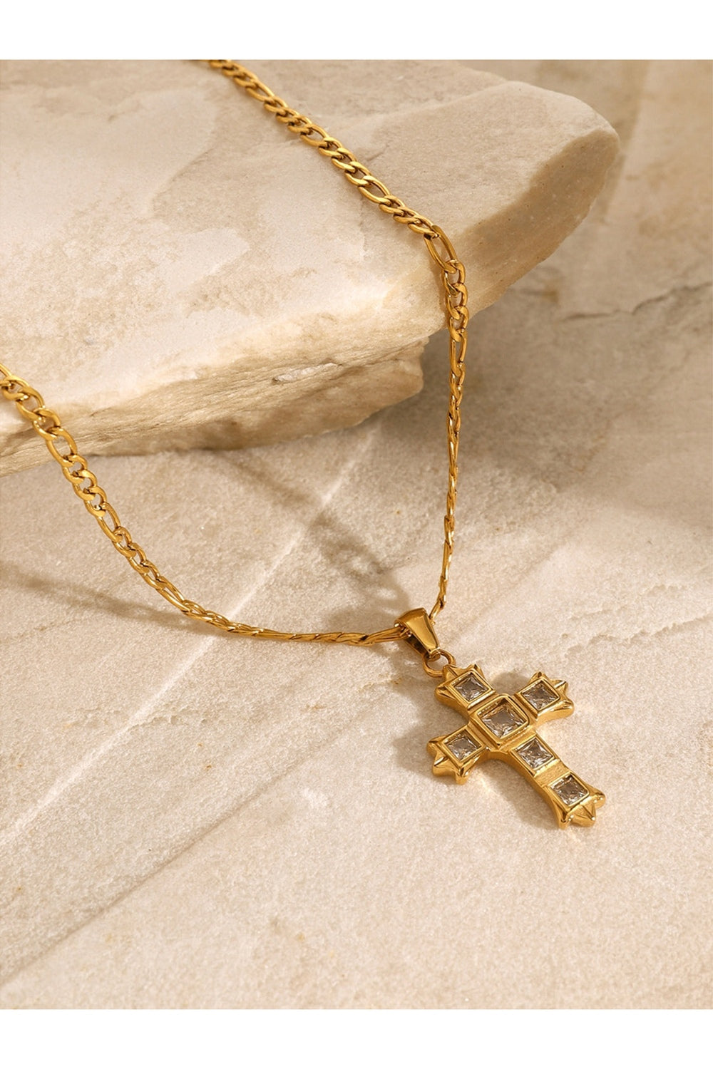 Stainless Steel Zircon Cross Pendant Necklace - Necklaces - FITGGINS