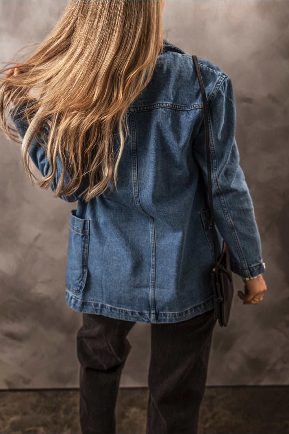 Pocketed Long Sleeve Denim Jacket - Denim Jackets - FITGGINS