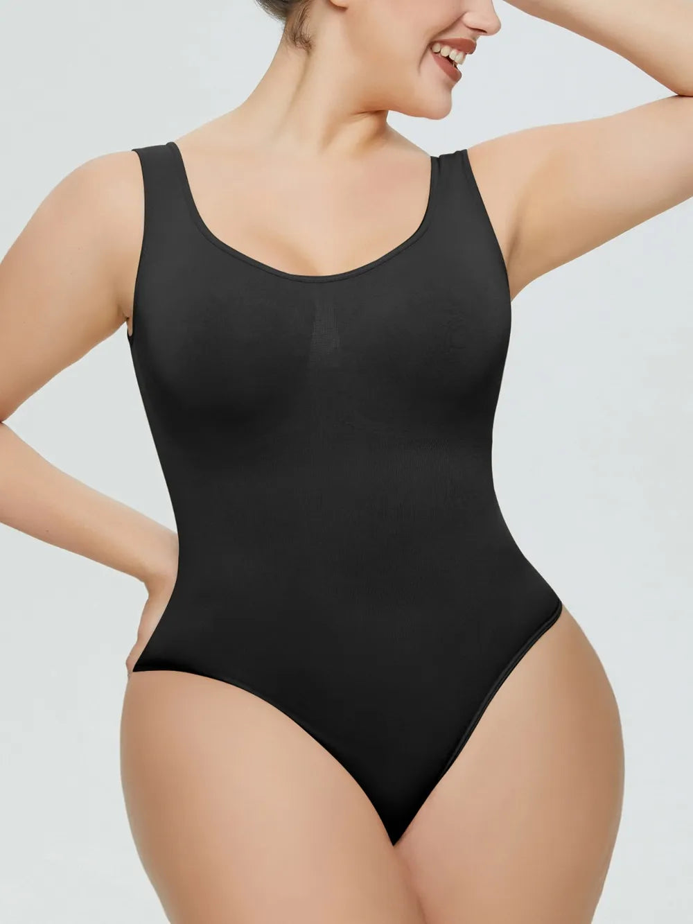 Scoop Neck Wide Strap Shaping Bodysuit Black Fitggins