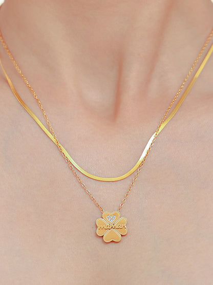 2 Piece 18K Gold-Plated Inlaid Zircon Lucky Clover Necklace - Necklaces - FITGGINS