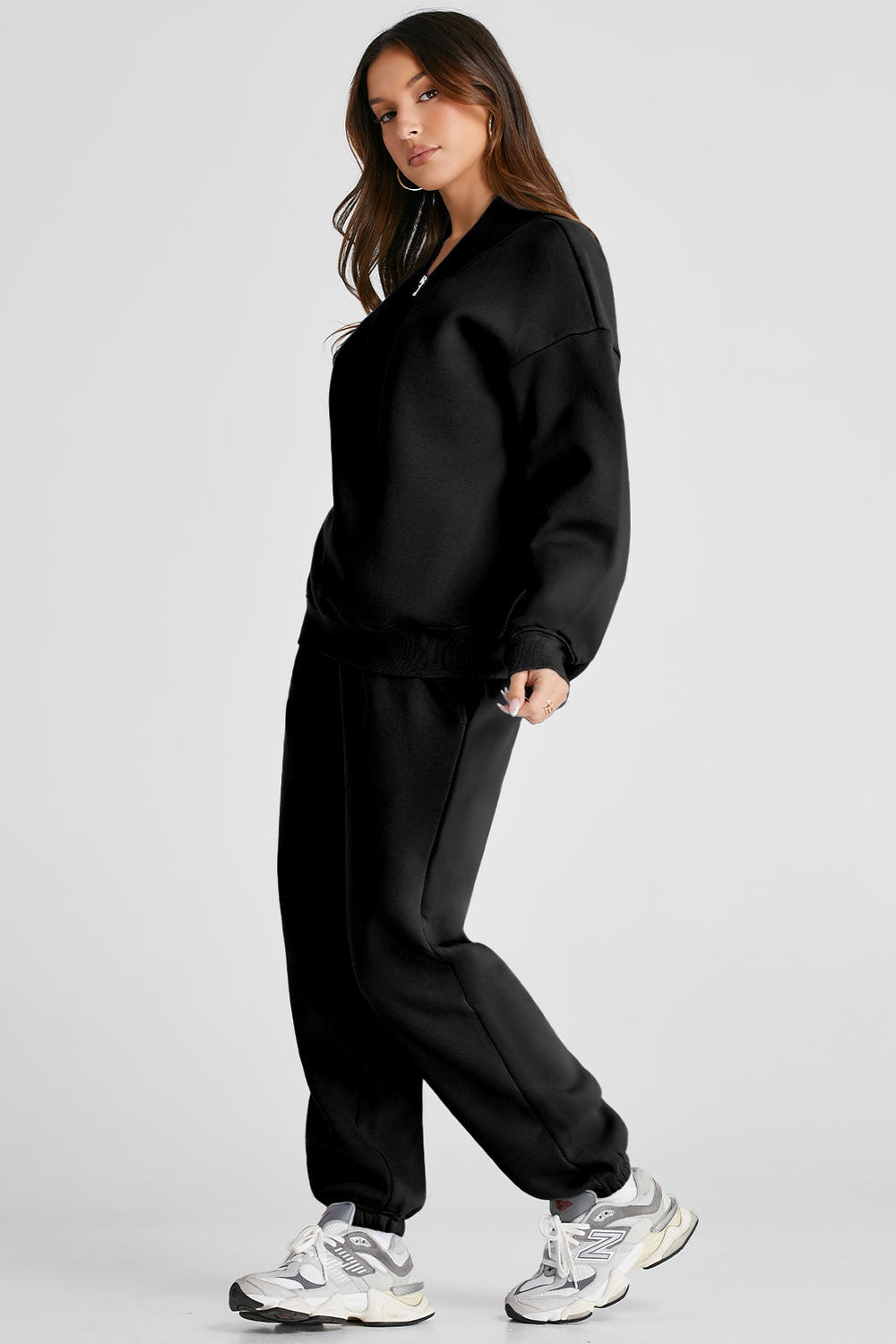 Quarter Zip Long Sleeve Top and Pants Set - Active Set - FITGGINS