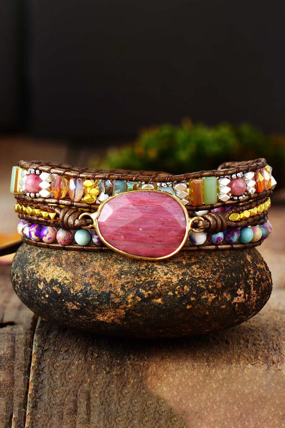 Handmade Crystal Beaded Natural Stone Bracelet - Bracelets - FITGGINS