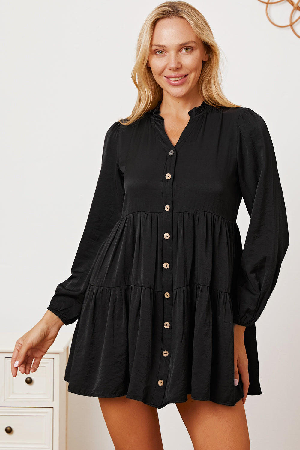 Ruffled Button Up Long Sleeve Tiered Shirt - Shirts - FITGGINS