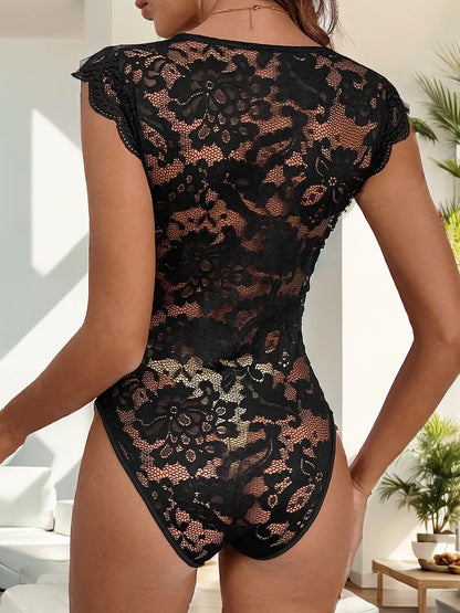 Perfee V-Neck Lace Bodysuit Fitggins