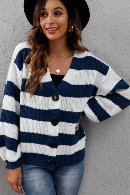 Striped Button Up Long Sleeve Sweater Fitggins
