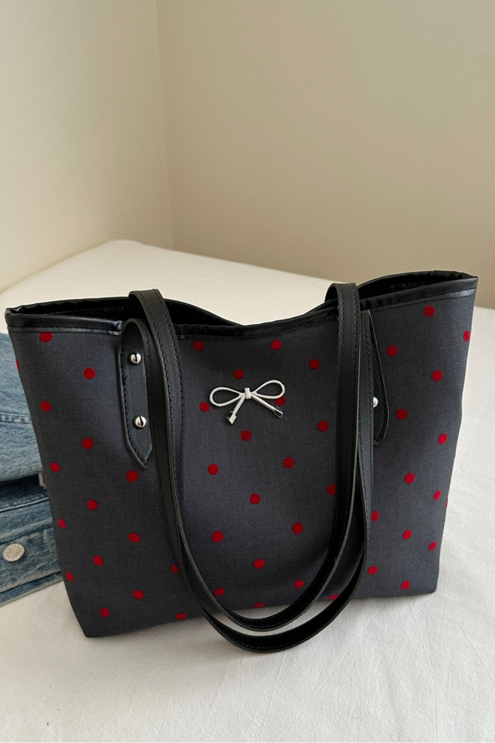 Bow Trim Polyester Tote Bag - Handbag - FITGGINS