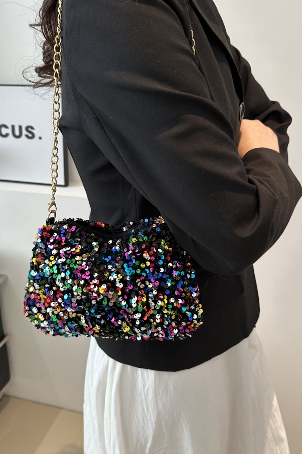 Sequin Removable Strap Shoulder Bag - Handbag - FITGGINS