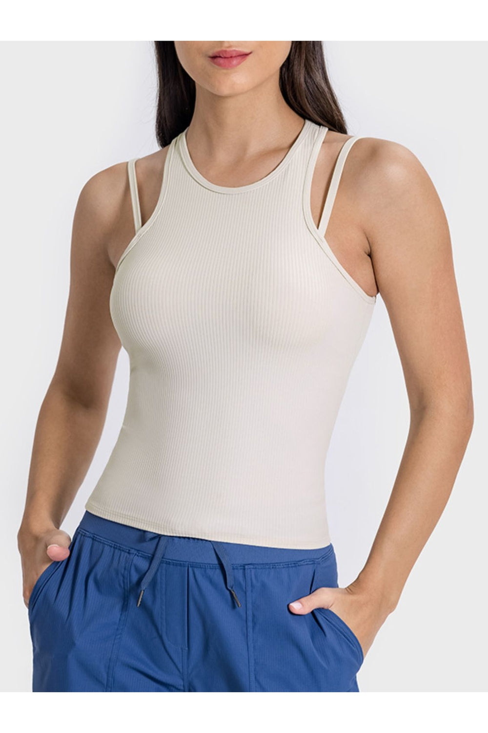 Millennia Cutout Round Neck Racerback Active Tank - Crop Tops & Tank Tops - FITGGINS