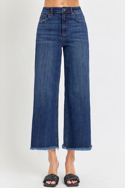 RISEN Full Size Raw Hem Cropped Wide Leg Jeans - Jeans - FITGGINS