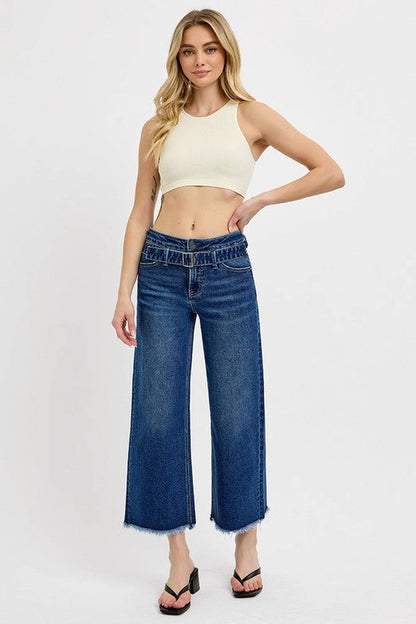 RISEN Raw Hem Wide Leg Attached Buckle Jeans - Jeans - FITGGINS