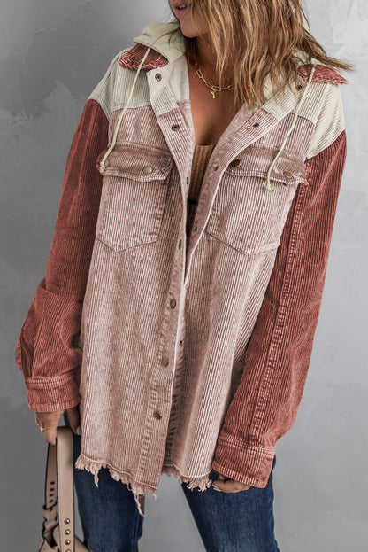 Snap Front Hooded Corduroy Shacket Blush Pink Fitggins