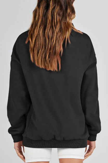 Mock Neck Drop Shoulder Long Sleeve Sweatshirt - Sweatshirts & Hoodies - FITGGINS