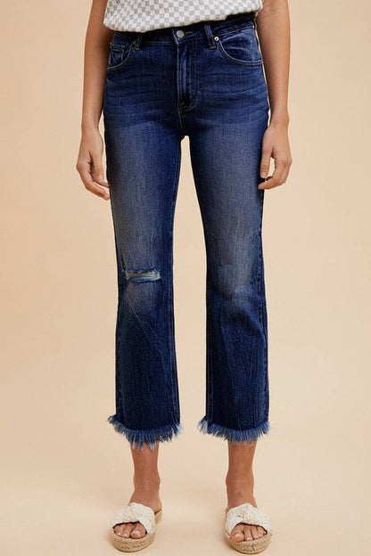 Annie Wear Distressed Raw Hem Straight Leg Cropped Jeans - Jeans - FITGGINS