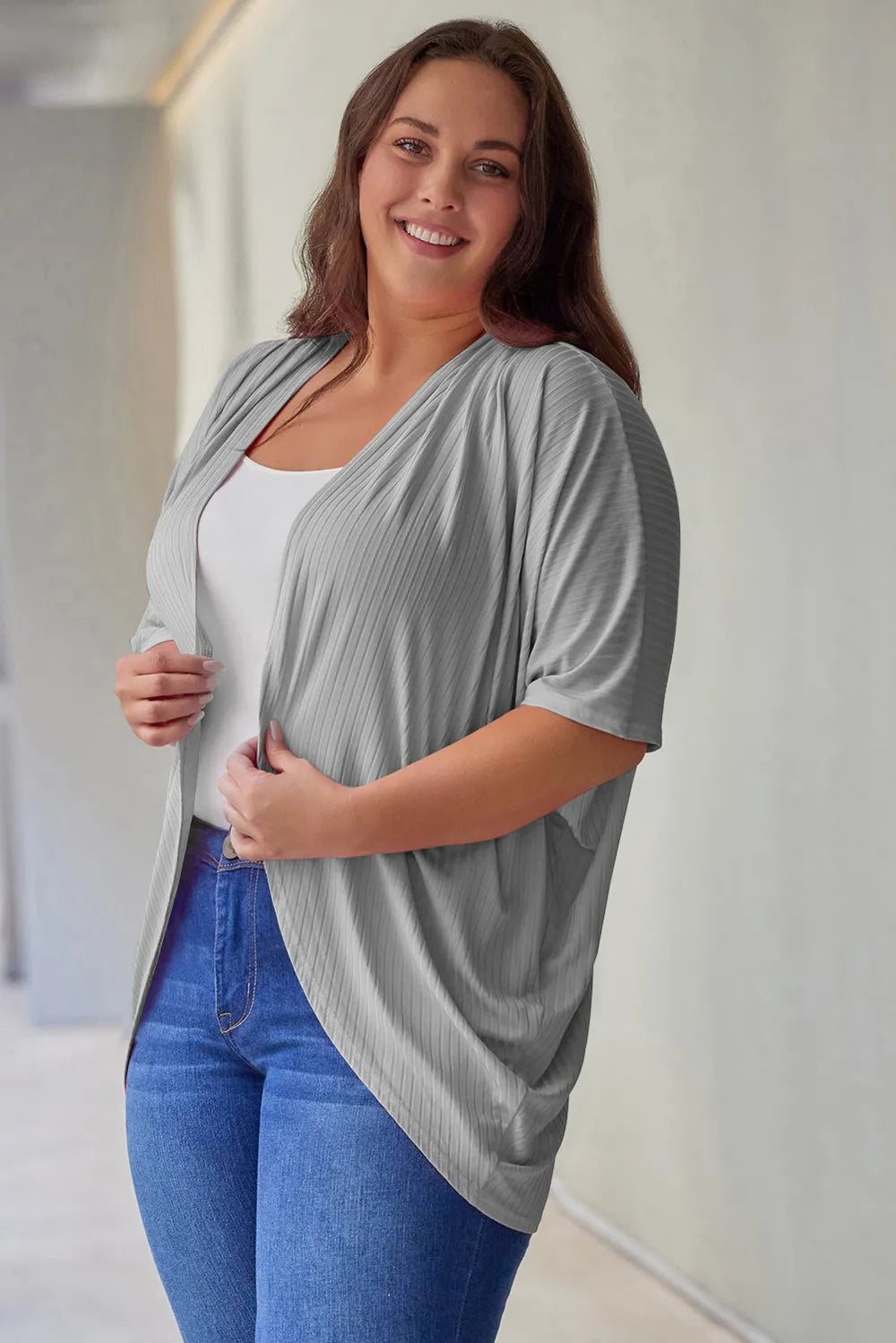 Plus Size Ribbed Cocoon Cover Up Fitggins
