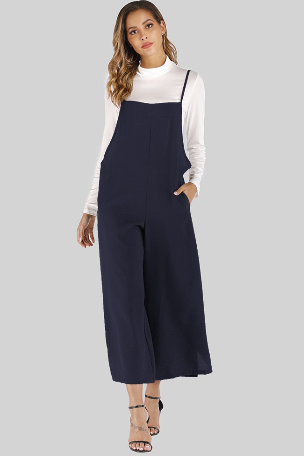 Full Size Cropped Wide Leg Overalls with Pockets - Pants - FITGGINS