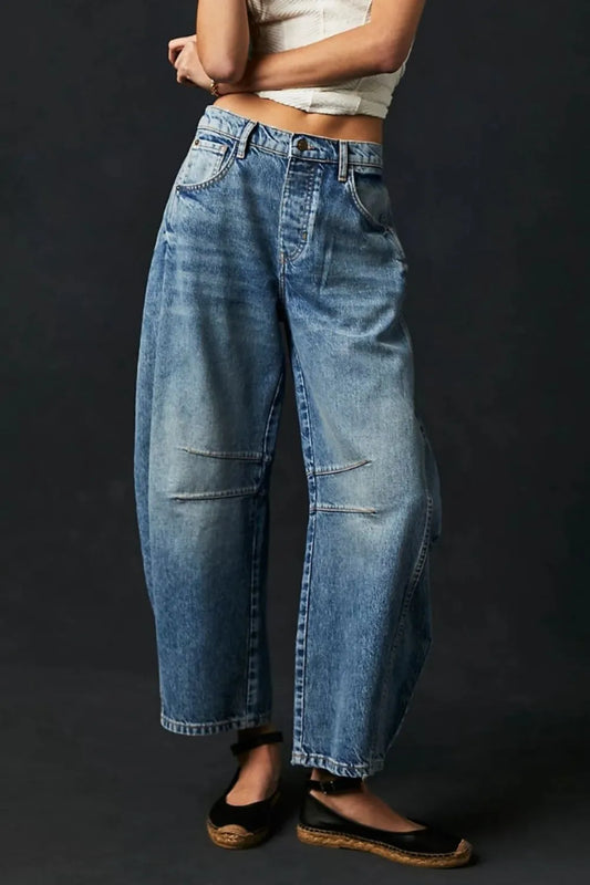 Wide Leg Jeans with Pockets Dusty Blue Fitggins