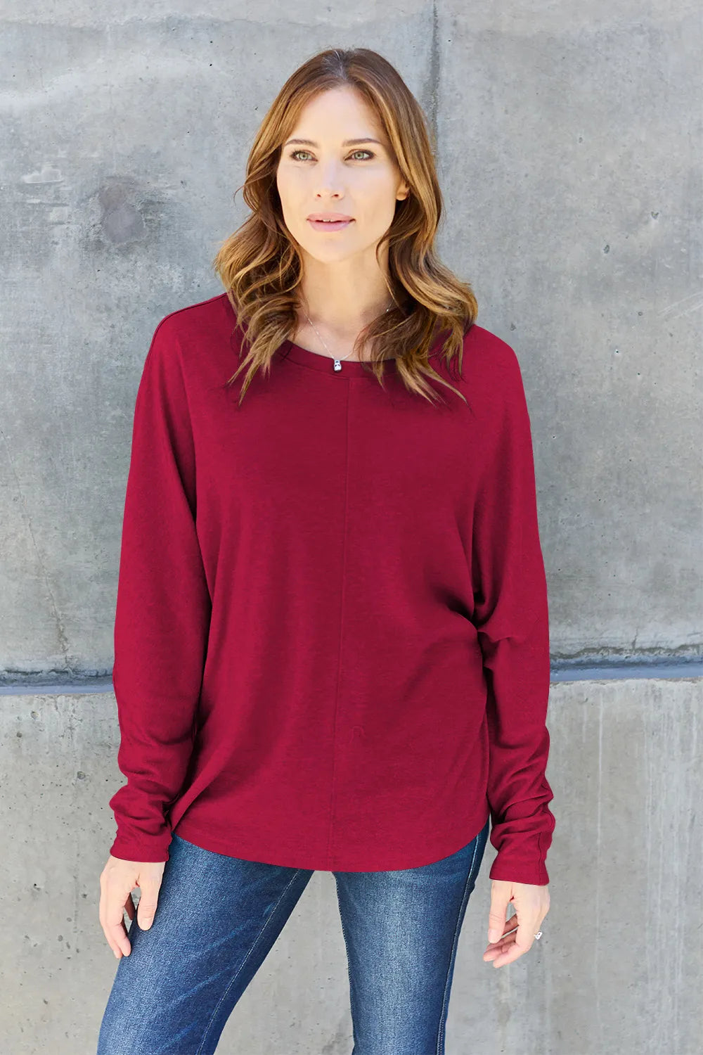 Double Take Full Size Round Neck Long Sleeve T-Shirt Fitggins
