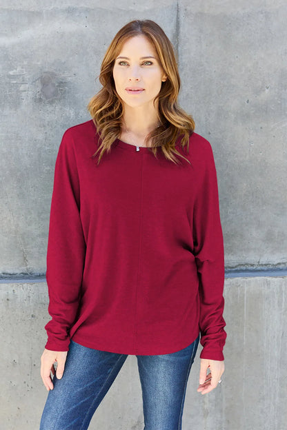 Double Take Full Size Round Neck Long Sleeve T-Shirt Fitggins