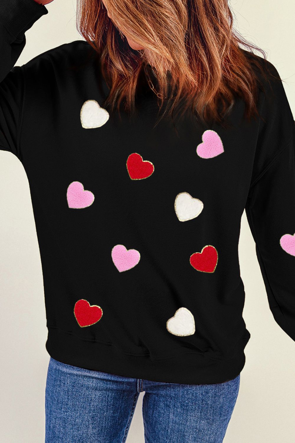 Valentine's Day Contrast Heart Long Sleeve Sweatshirt - Sweatshirts & Hoodies - FITGGINS