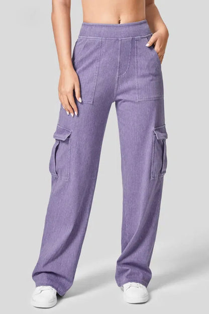 High Waist Straight Leg Cargo Jeans Lilac Fitggins