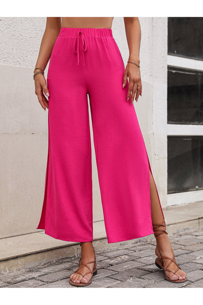 Honey High Waist Slit Wide Leg Pants - Pants - FITGGINS