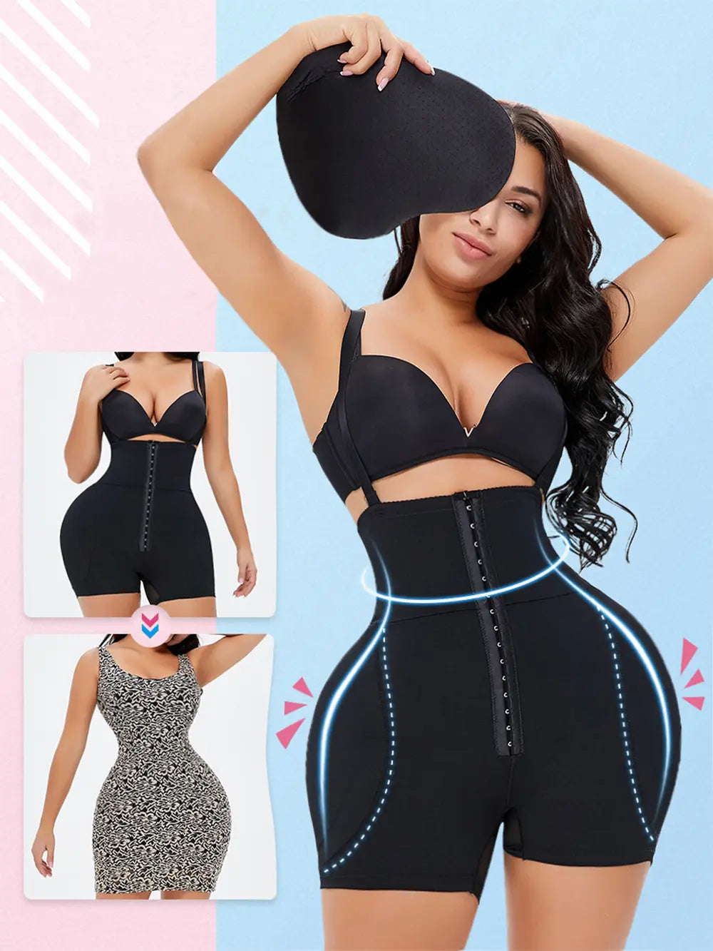 Full Size Hook-and-Eye Under-Bust Shaping Bodysuit Black Fitggins