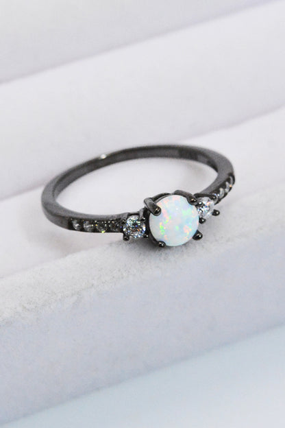 925 Sterling Silver Round Opal Ring - Rings - FITGGINS