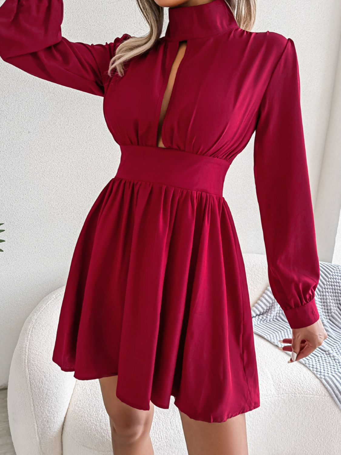 Cutout Turtleneck A-Line Mini Dress Fitggins