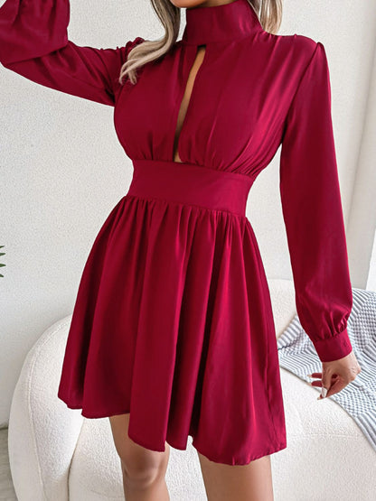 Cutout Turtleneck A-Line Mini Dress Fitggins