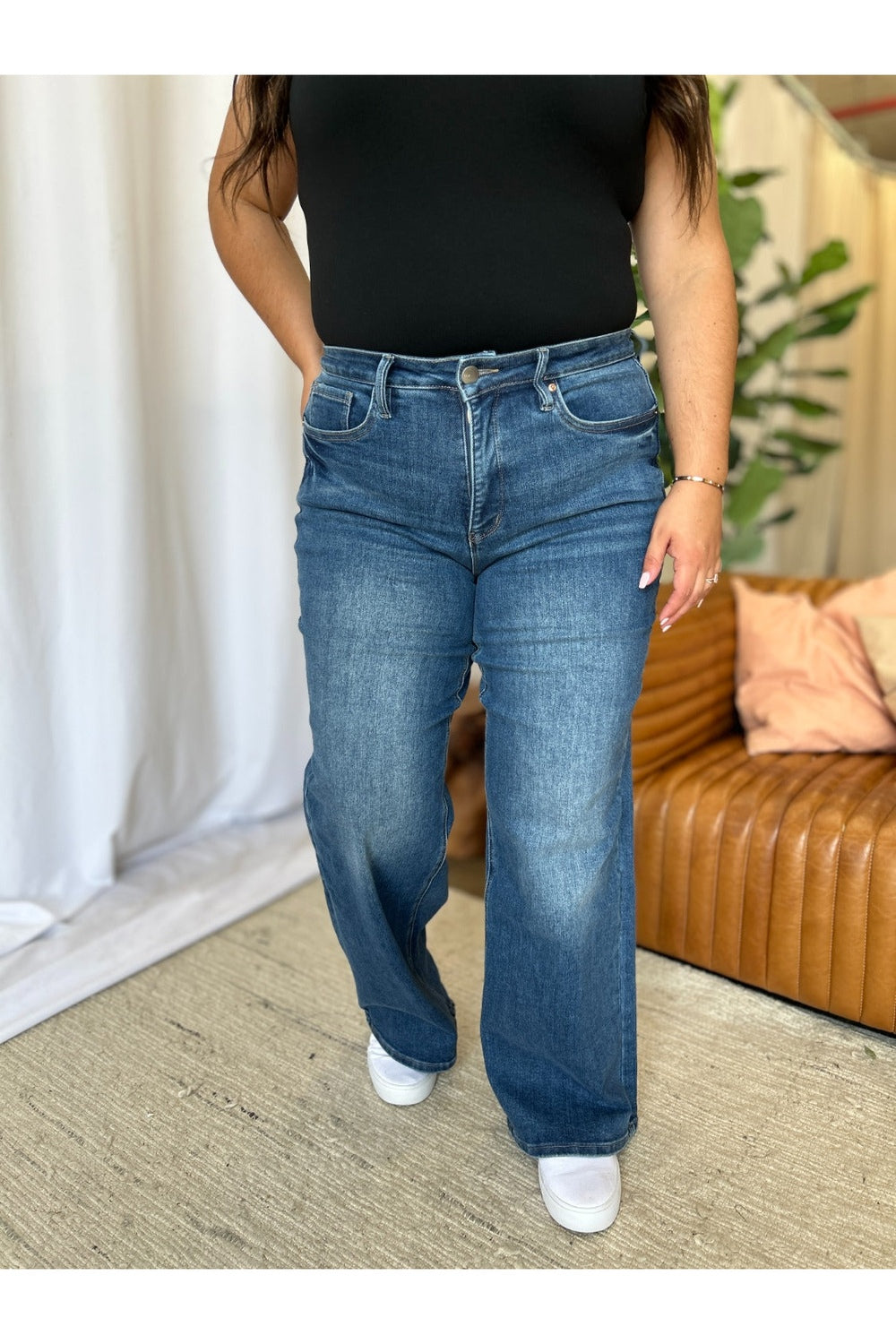 RFM Full Size High Rise Tummy Control Wide Leg Jeans - Jeans - FITGGINS