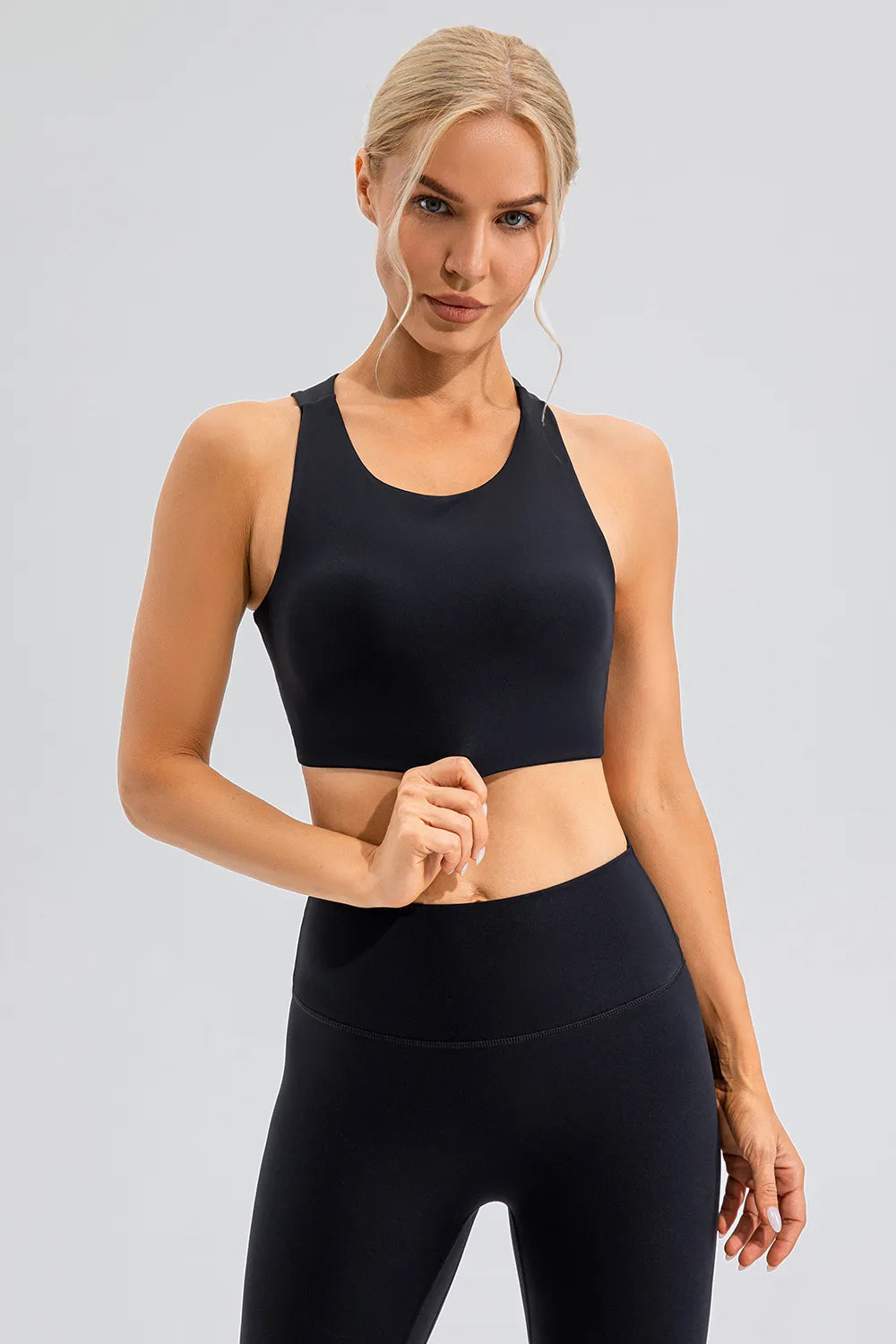Round Neck Cutout Cropped Active Tank Black Fitggins