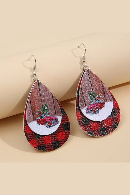 PU Leather Plaid Teardrop Earrings - Earrings - FITGGINS