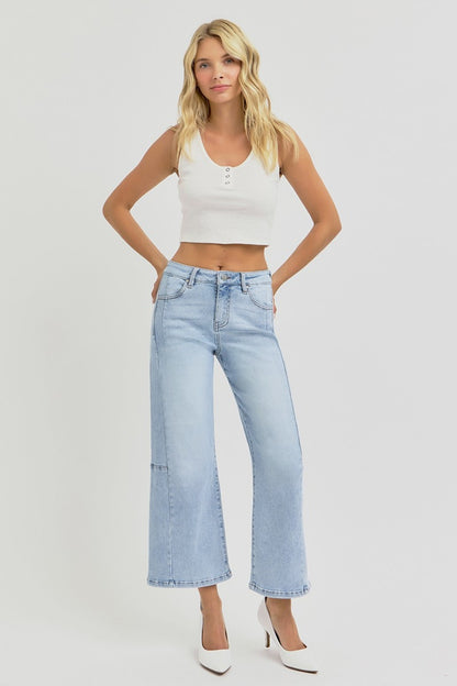 RISEN Full Size High Rise Seamed Detail Wide Leg Crop Jeans - Jeans - FITGGINS