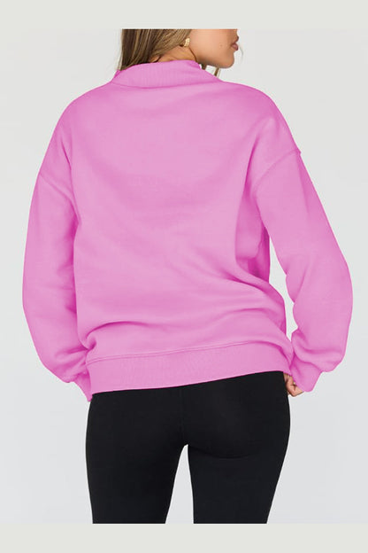 Mock Neck Drop Shoulder Long Sleeve Sweatshirt - Sweatshirts & Hoodies - FITGGINS