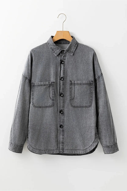 Button Up Long Sleeve Denim Jacket - Denim Jackets - FITGGINS