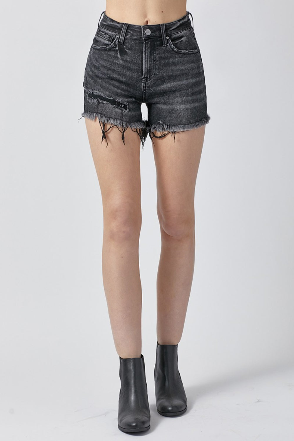 RISEN Raw Hem Denim Shorts with Pockets - Denim Shorts - FITGGINS