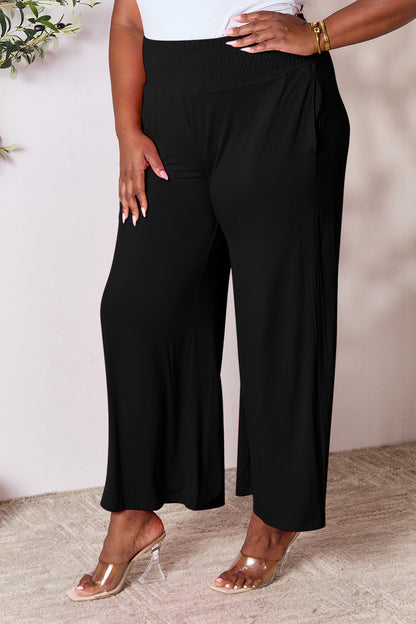 Double Take Full Size Smocked Wide Waistband Wide Leg Pants - Pants - FITGGINS