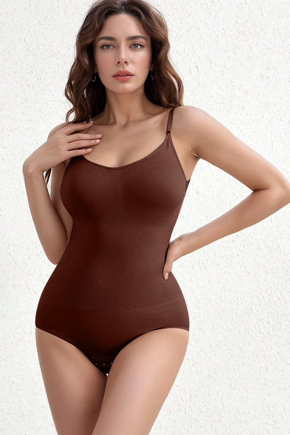 Basic Bae Full Size Scoop Neck Butt Lifting Bodysuit Brown Fitggins