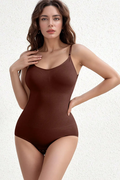 Basic Bae Full Size Scoop Neck Butt Lifting Bodysuit Brown Fitggins