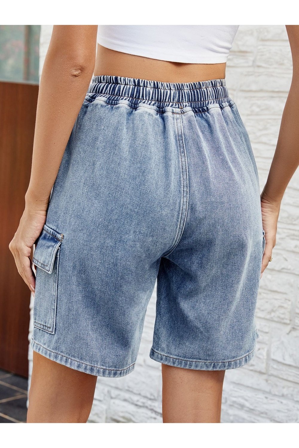 Drawstring Denim Shorts with Pockets - Denim Shorts - FITGGINS