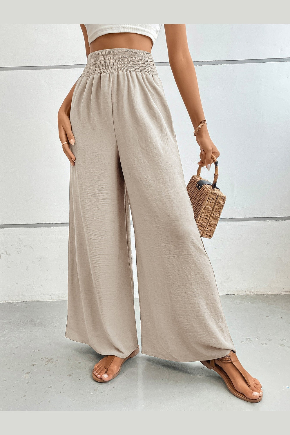 Perfee Wide Leg Pants with Pockets - Pants - FITGGINS