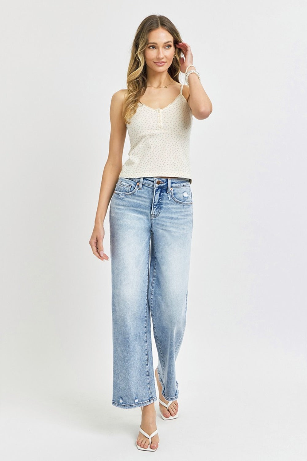 RISEN Full Size Tummy Control High Rise Crop Wide Leg Jeans - Jeans - FITGGINS