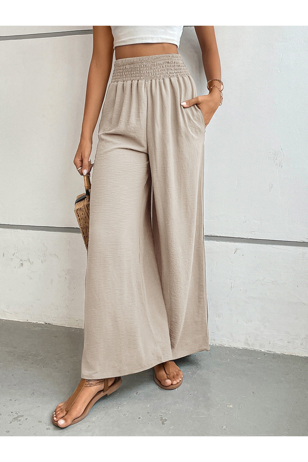 Perfee Wide Leg Pants with Pockets - Pants - FITGGINS