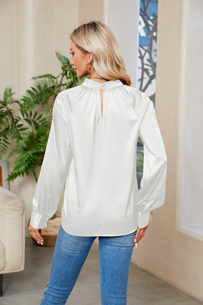 Cutout Mock Neck Long Sleeve Top - Blouses - FITGGINS