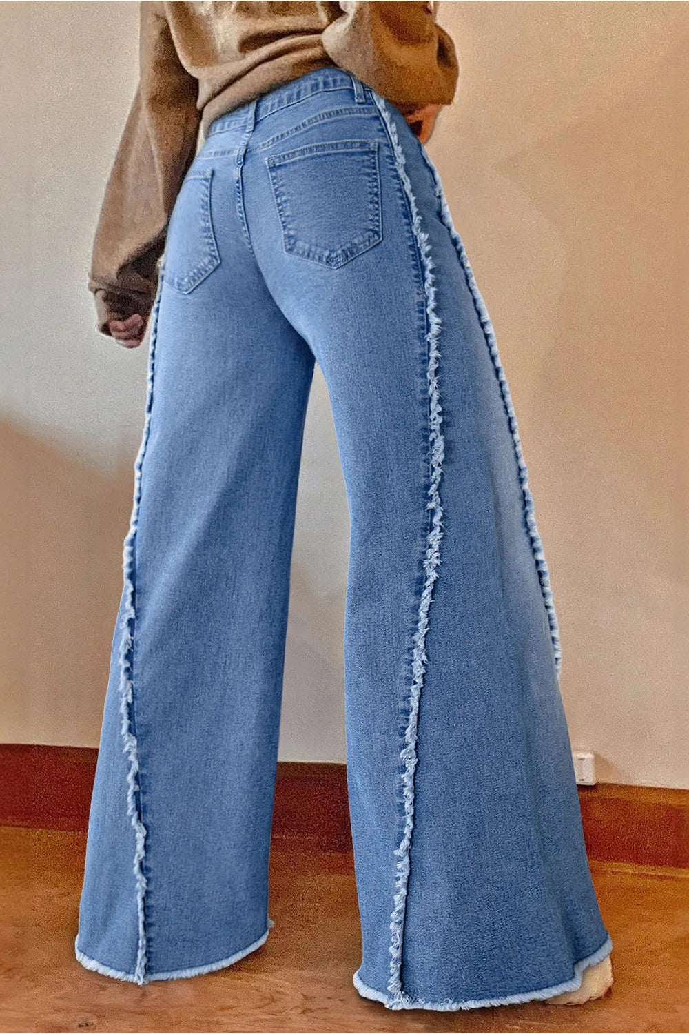 Raw Hem Wide Leg Jeans with Pockets - Jeans - FITGGINS